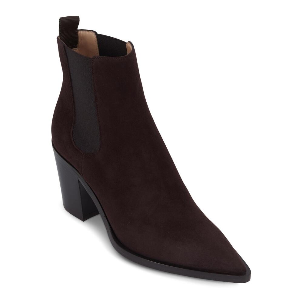 GIANVITO ROSSI Romney Suede Ankle Boots, Brown Suede Romney, Pointed Toe 39